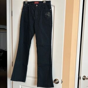 Dark Blue Flared Jeans with Embellishment